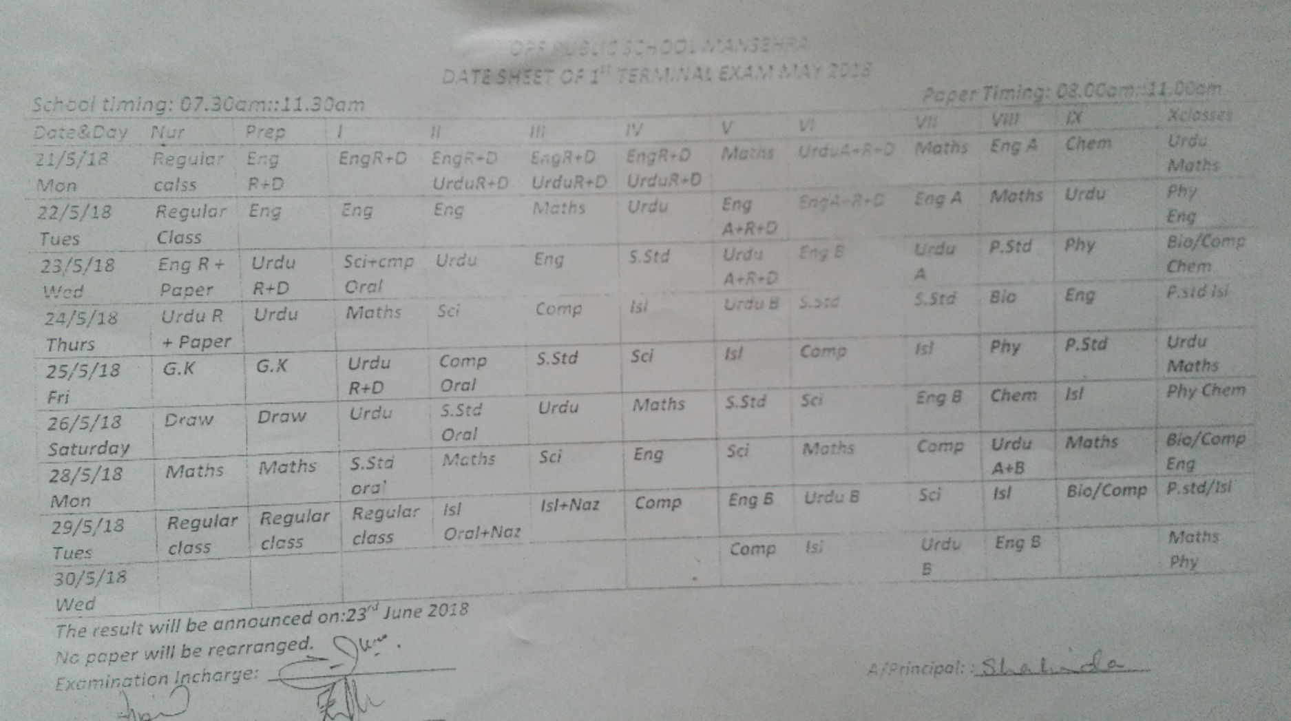 Date Sheet