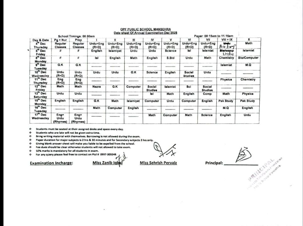 Date sheet New